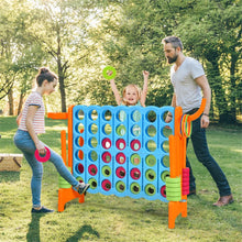 Load image into Gallery viewer, 4-in-A-Row Jumbo 4-to-Score Giant Game w/Basketball Hoop Ring Toss 42 Jumbo Rings Indoor Outdoor Family Connect Game for Kids