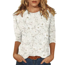 Load image into Gallery viewer, Female Clothing Delicate Fashion Shirts Floral Round Neck 3/4 Sleeves Printed Summer Women Pullover Daily Wear Vetement Femme