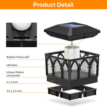 Load image into Gallery viewer, 4 Pack Solar Flame Post Cap Lights, 2 Modes (Flame/Warm), IPX5, Fit 3.5x3.5/4x4 Posts, for Deck/Fence/Yard, Vinyl/Wooden