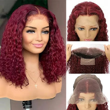Load image into Gallery viewer, Colored Burgundy Lace Front Wig Bob Wig Human Hair Deep Wave Glueless Wigs Human Hair Red 99J Curly Lace Front Human Hair Wigs
