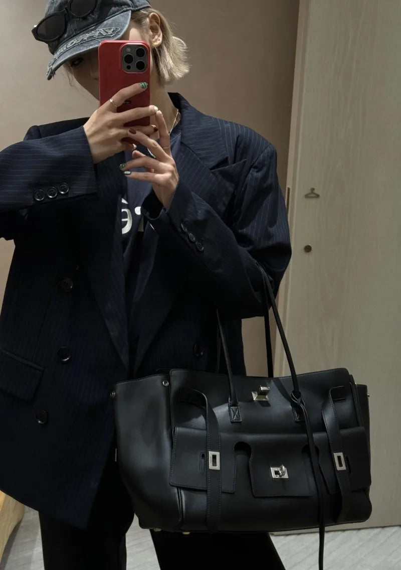 Luxury Genuine Leather Tote Bags for Women Large Capacity Travel Shoulder Bag Designer Handbags Ladies Shopping Purse