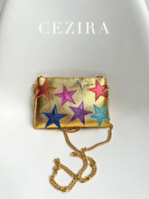 Load image into Gallery viewer, Women's Metallic PU Leather Square Clutch Funky Stars Applique Colorful Stripes Metal Chain Shoulder Handbag Party Dating Gift
