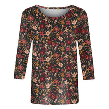 Load image into Gallery viewer, Female Clothing Delicate Fashion Shirts Floral Round Neck 3/4 Sleeves Printed Summer Women Pullover Daily Wear Vetement Femme