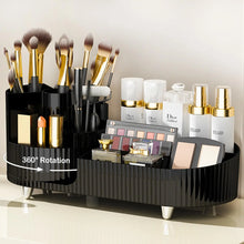 Load image into Gallery viewer, Rotating Makeup Organizer for Vanity with Brush Holder Cosmetic Storage Spinning Skincare Countertop Perfume Lotion Display Case