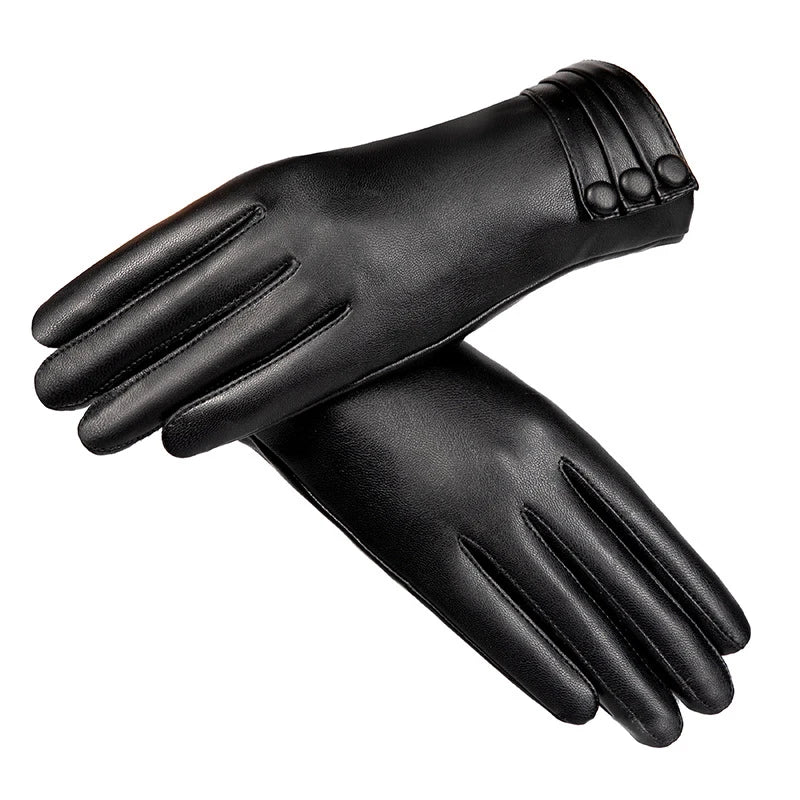 Women's Gloves Winter Outdoor Fashion Comfortable Warm Glove Plush Touch Screen Driving PU Leather Gloves
