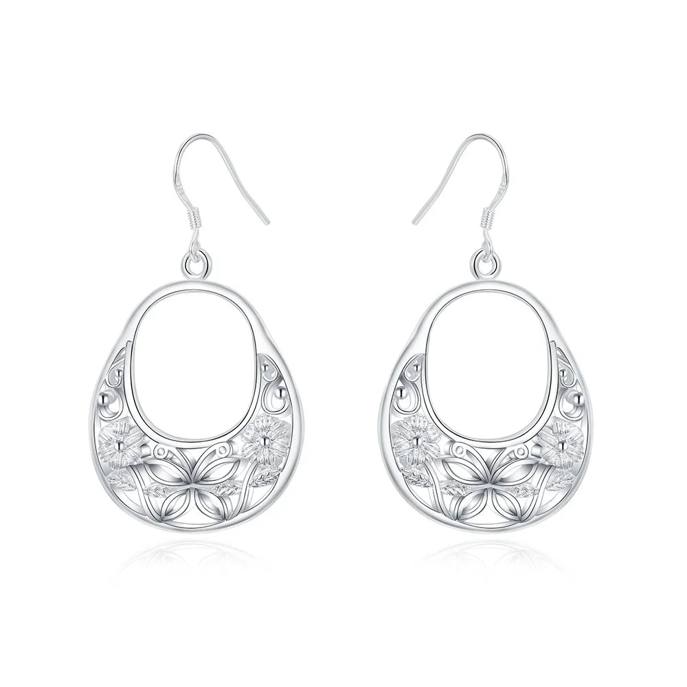 925 Sterling Silver Carved Butterfly Flower Earrings Women Fashion Jewelry Gift Ideas Wedding Beautiful Earrings