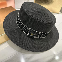 Load image into Gallery viewer, Women's hat female Hepburn style straw hat spring and summer new flat top hat French retro sun hat net red same style straw hat