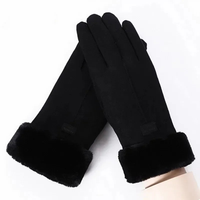 Women Winter Thick Plush Gloves Fashion Warm Suede Outdoor Guantes Lady Touchscreen Driving Gloves Sports Cycling Mittens