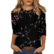 Load image into Gallery viewer, Female Clothing Delicate Fashion Shirts Floral Round Neck 3/4 Sleeves Printed Summer Women Pullover Daily Wear Vetement Femme