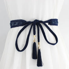 Load image into Gallery viewer, Women Waist Belt Rope Braided Waistband Woven Tassel Thin Belt Female Knot Decorated Waistband Hot Casual Solid Black Belts