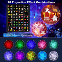 Load image into Gallery viewer, Halloween Christmas Projector Lights Outdoor 16 HD Slides, 2 in 1 Water Wave Lamp with Color Patterns, Timer & Remote for Party