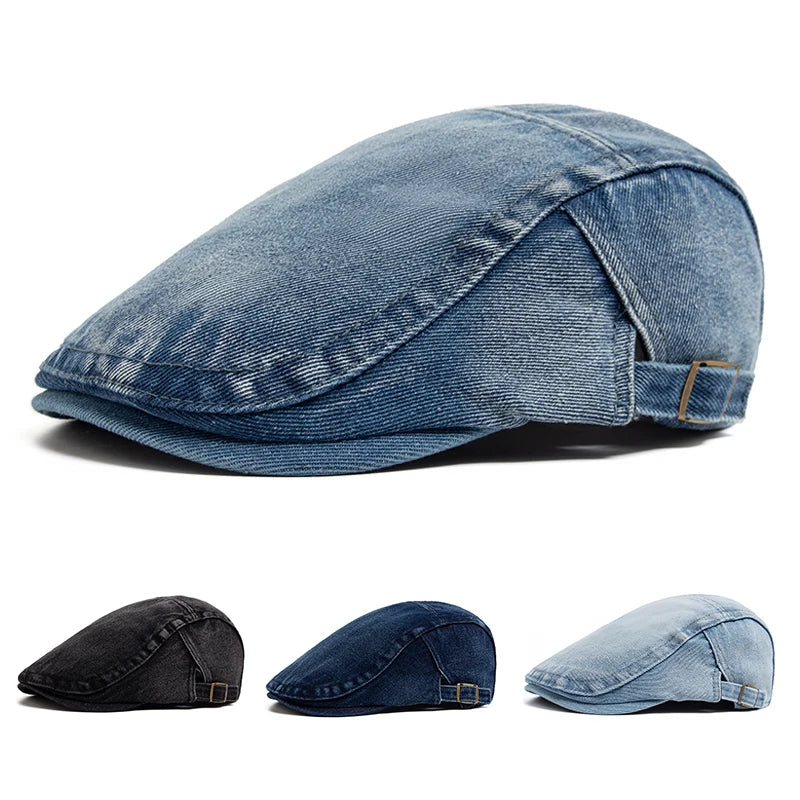 New Denim Cotton Beret Men Vintage Newsboy Cap Spring Autumn Casual Women Visor Fashion Cool Flat Hat Adjustable Berets