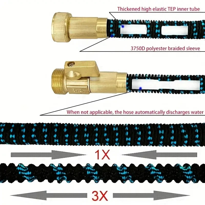 Garden Hose Expandable Magic Hose For Garden Watering And Cleaning, 3/4 ", Connector, Sprinkler Head, Watering Device, No Kinks