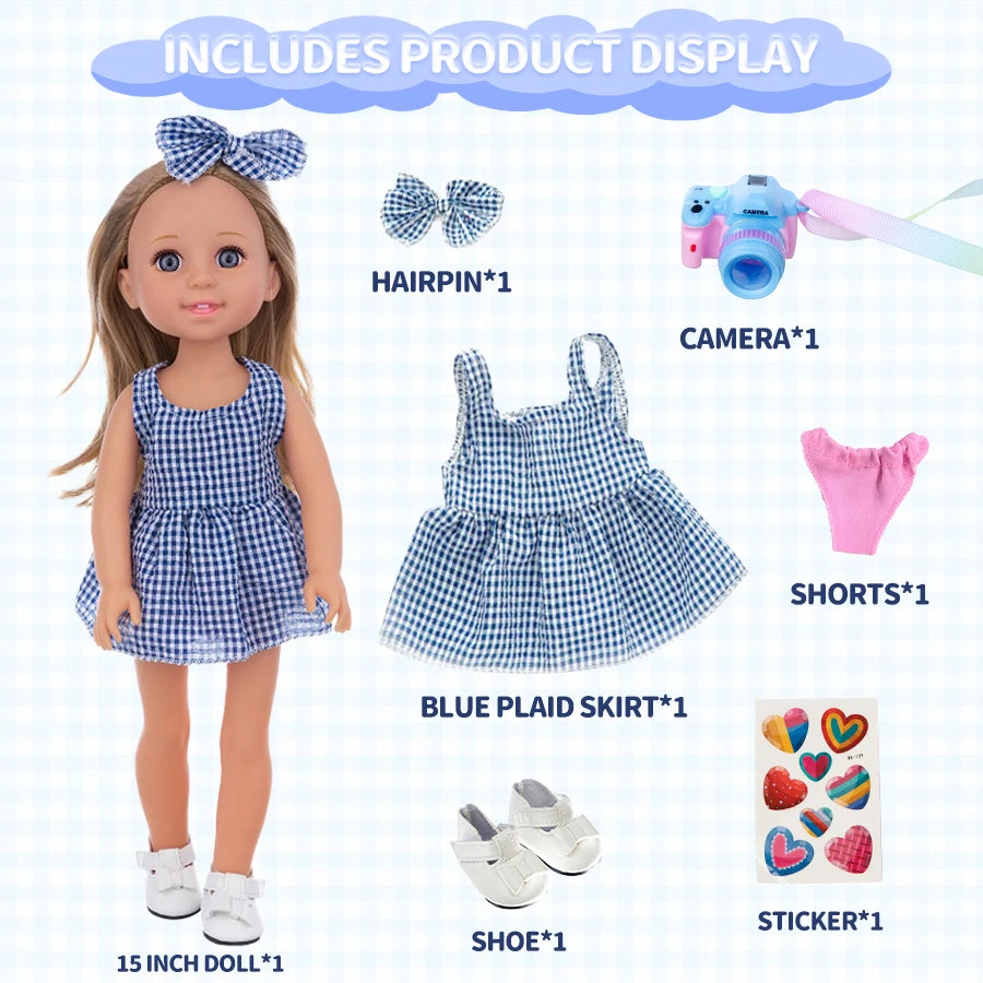 15Inch&38Cm Pop Doll Clothes Dress Set Top Short Skirt For American Reborn Baby Doll Clothing Camera Accessories Girl's Toys