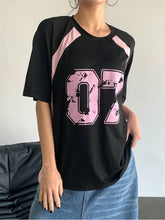 Load image into Gallery viewer, Women's Clothing Fashion Casual Crew Neck Contrast Color Number 07 Print Streetwear T-Shirt Sports Jerseys And Fashionable Tops