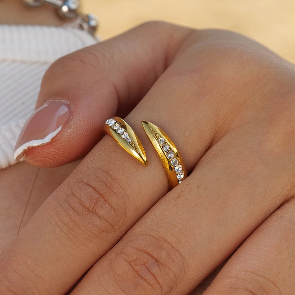 Youthway New Stainless Steel White Rhinestone Open Ring Women Metal Vintage Trendy Stylish Finger Jewelry Gala Gift