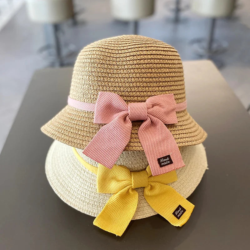 Kids Hat For Girls 3-8Y Straw Children's Sunshade Cap Bag Summer Baby Travel Sunscreen Beach Hat Sun Fisherman Cap Fashion Style