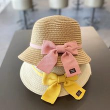 Load image into Gallery viewer, Kids Hat For Girls 3-8Y Straw Children's Sunshade Cap Bag Summer Baby Travel Sunscreen Beach Hat Sun Fisherman Cap Fashion Style