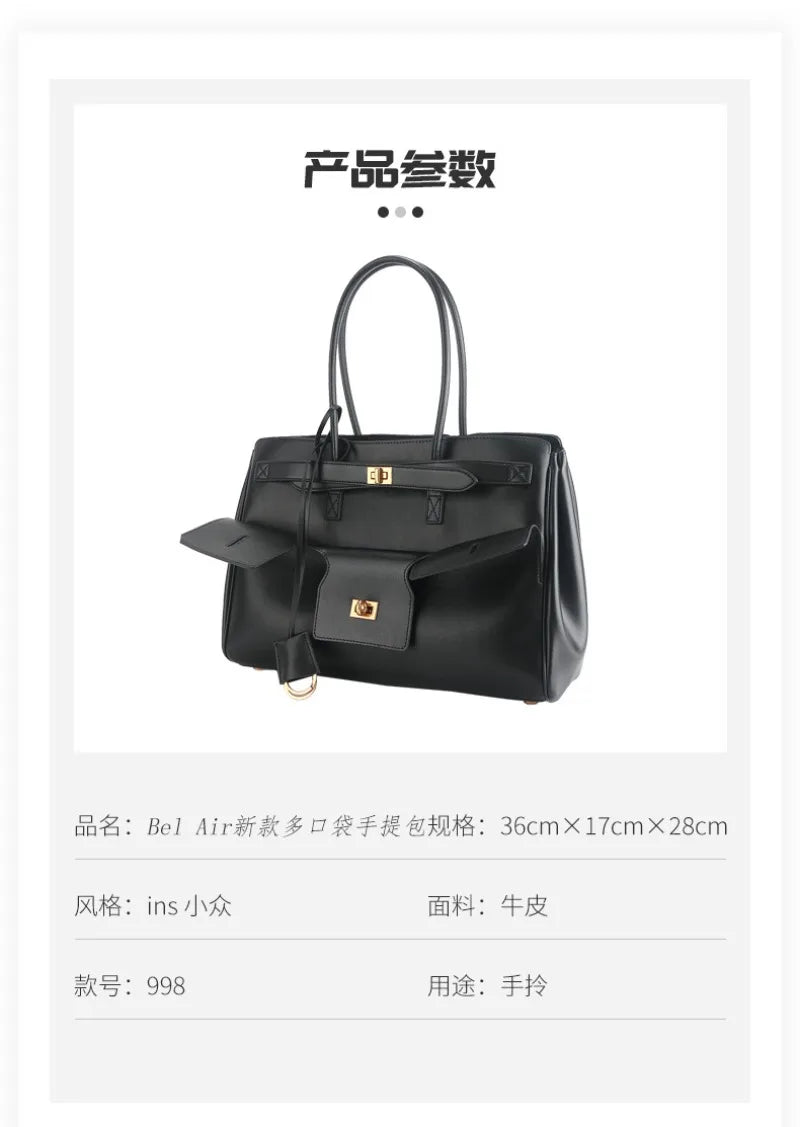 Luxury Genuine Leather Tote Bags for Women Large Capacity Travel Shoulder Bag Designer Handbags Ladies Shopping Purse