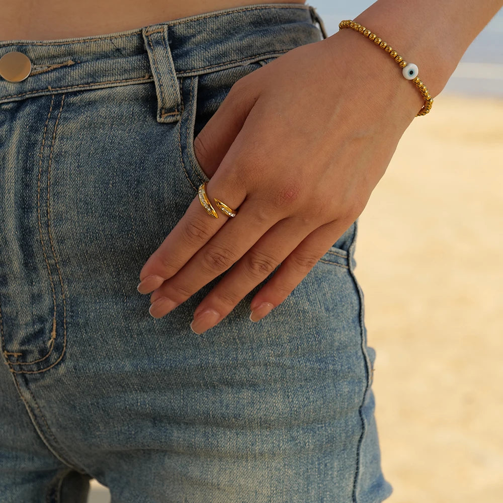 Youthway New Stainless Steel White Rhinestone Open Ring Women Metal Vintage Trendy Stylish Finger Jewelry Gala Gift