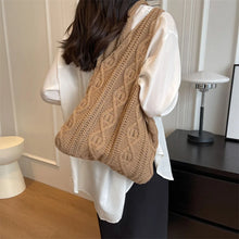 Load image into Gallery viewer, Wool Knitted Shoulder Shopping Bag for Women Vintage Cotton Cloth Girls Tote Shopper Bag Large Female Handbag Crochet Bag