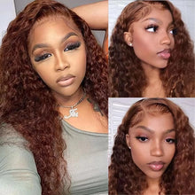 Load image into Gallery viewer, 13X6 Chocolate Brown Lace Front Wig Water Wave Wet And Wavy Lace Front Wigs Human Hair Curly Glueless Pre Plucked Bleached Knots