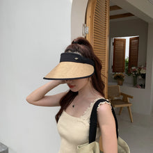 Load image into Gallery viewer, Hats for women Summer hat sun hat empty top Korean version headband black glue straw cap beach caps sunscreen panama UTHAI S87