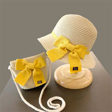Load image into Gallery viewer, Kids Hat For Girls 3-8Y Straw Children's Sunshade Cap Bag Summer Baby Travel Sunscreen Beach Hat Sun Fisherman Cap Fashion Style