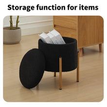 Load image into Gallery viewer, Modern Round Storage Ottoman, Ottoman Foot Stools With Metal Base, Ottoman Footstool with Removable Lid Storage Ottoman(Black)