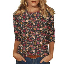 Load image into Gallery viewer, Female Clothing Delicate Fashion Shirts Floral Round Neck 3/4 Sleeves Printed Summer Women Pullover Daily Wear Vetement Femme