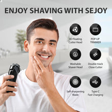 Load image into Gallery viewer, Sejoy 5W Electric Rotary Shavers for men 2 in 1 Razor Rechargeable Hair Trimmer 3D Floating Blade Washable Shaving Beard Machine