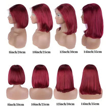 Load image into Gallery viewer, 7x5 Glueless Wig Human Hair 99J Burgundy 13x4 Bob Straight Pre Plucked Human Hair Wigs Transparent Pre Cut Bob Wig Human Hair