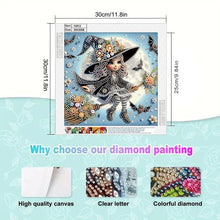Load image into Gallery viewer, 1 set of Halloween witch themed diamond painting set, DIY 5D color irregular crystal diamond partially inlaid painting design