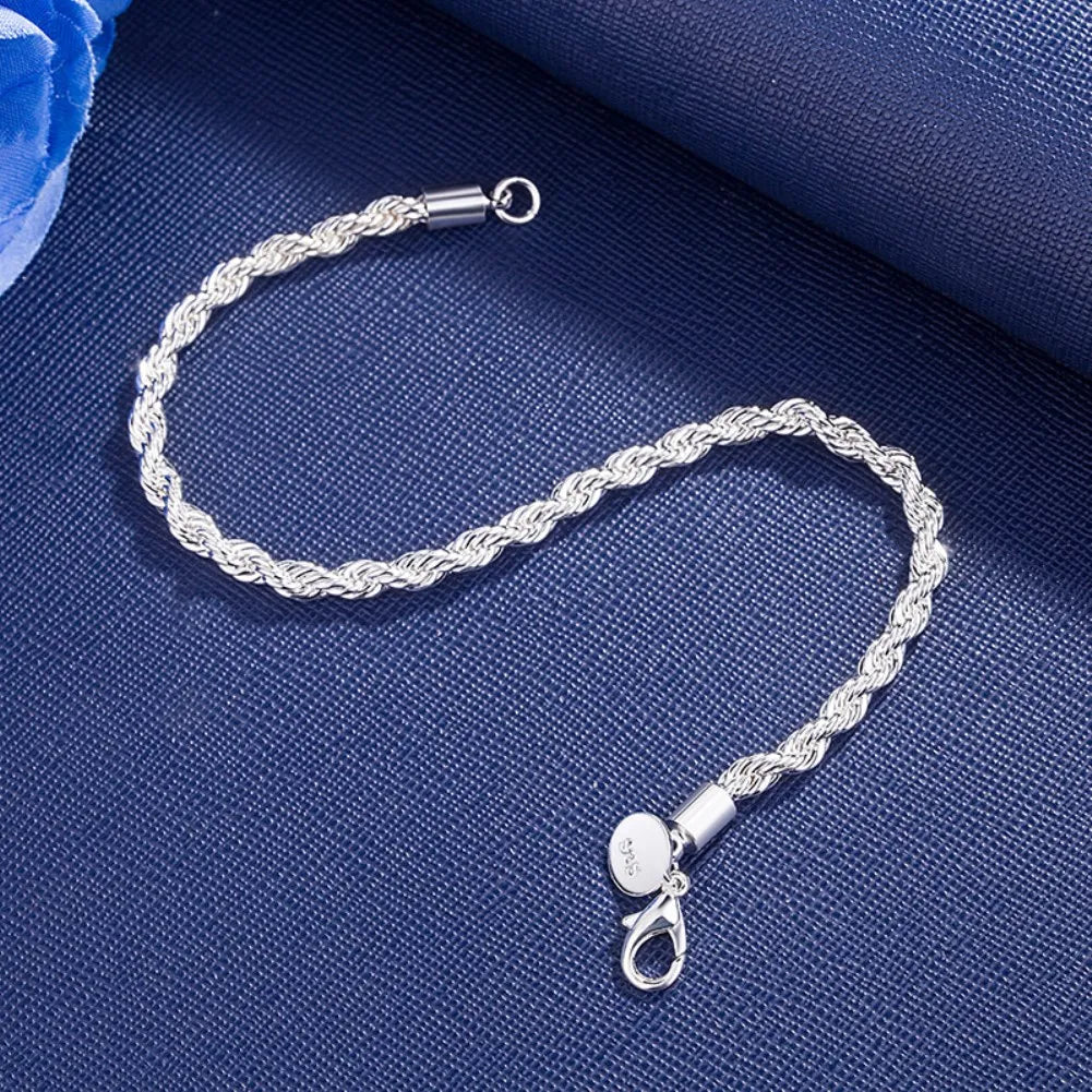 925 Sterling Silver Classic Twisted Rope Chain Bracelets for Women Wedding Party Great Christmas Gift Fashion Jewelry