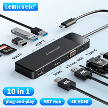 Load image into Gallery viewer, Lemorele USB-C Hub 10Ports Docking Station USB Type C to Dual HDMI 4K 30Hz VGA USB 3.0 Adapter PD100W SD Card Reader for MacBook