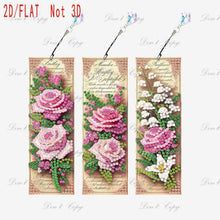 Load image into Gallery viewer, Three-piece diamond painting bookmark set, DIY creative colorful floral and butterfly design, with diamond book bookmarks