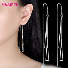 Load image into Gallery viewer, 925 Sterling Silver Earrings Fashion Jewelry Simple Geometric Tassel Long Box Chain Thread Pendientes Ear Decoration Ornaments