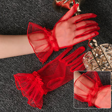 Load image into Gallery viewer, Women Short Tulle Gloves Sexy Lace Mittens Tulle Full Finger Gloves Lady Driving Glove Transparent Mittens Wedding Bridal Gloves