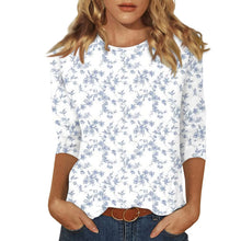 Load image into Gallery viewer, Female Clothing Delicate Fashion Shirts Floral Round Neck 3/4 Sleeves Printed Summer Women Pullover Daily Wear Vetement Femme