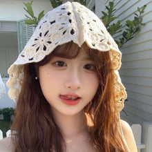 Load image into Gallery viewer, Vintage Handmade Knitted Hats for Women Solid Crochet Caps Crocheted Hat Beanies Caps Thin Hollow Spring Travel Concave Strap