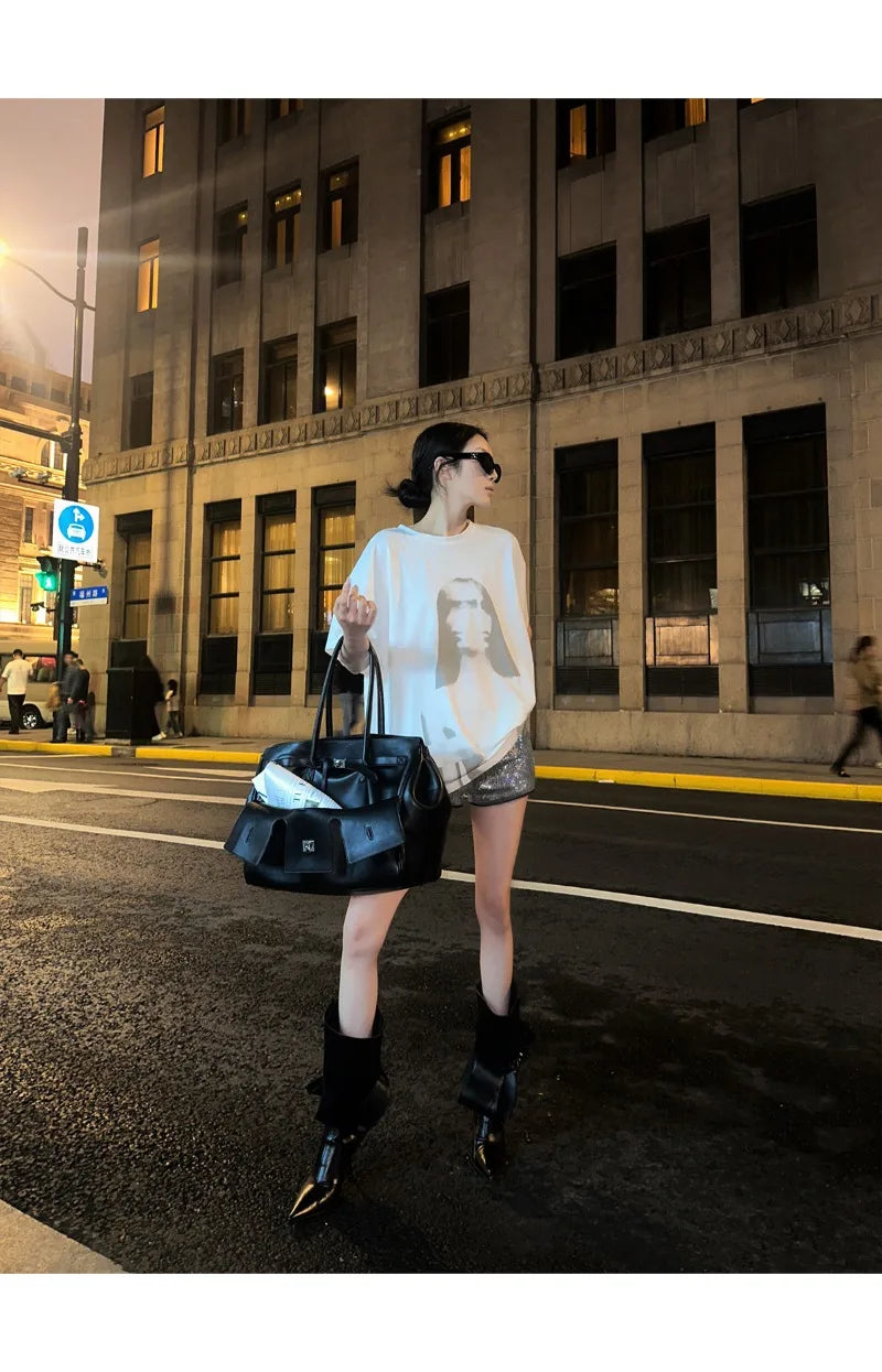 Luxury Genuine Leather Tote Bags for Women Large Capacity Travel Shoulder Bag Designer Handbags Ladies Shopping Purse