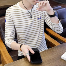 Load image into Gallery viewer, T Shirts for Men Stripe Tops Red Cotton Male Clothes Round Neck Harajuku Fashion Sale High Brand Regular Fit It Full Sleeve Tee