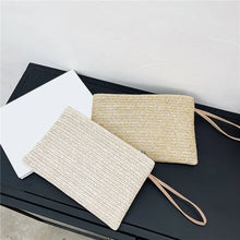 Load image into Gallery viewer, Women Clutch Bag Handmade Backpack Fashion Ladies Wristlet Girl Phone Solid Straw Woven Coin Purse Beach Wallet Fresh Sweet