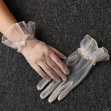 Load image into Gallery viewer, Women Short Tulle Gloves Sexy Lace Mittens Tulle Full Finger Gloves Lady Driving Glove Transparent Mittens Wedding Bridal Gloves