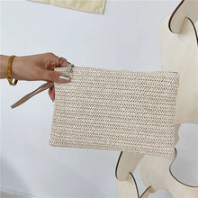 Load image into Gallery viewer, Women Clutch Bag Handmade Backpack Fashion Ladies Wristlet Girl Phone Solid Straw Woven Coin Purse Beach Wallet Fresh Sweet