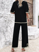 Load image into Gallery viewer, High Quality Elegant Women Clothing 2024 Temperament Casual Solid Color Knitted Shite Sleeved Suit Sweatpants Wide Leg Pants Y2k