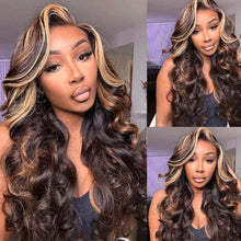 Load image into Gallery viewer, 13x6 Highlight Body Wave Lace Front Wig Human Hair 13x6 HD Transparent Lace Frontal Wig Remy For Black Women 180% Density