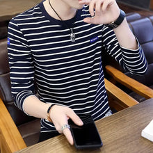Load image into Gallery viewer, T Shirts for Men Stripe Tops Red Cotton Male Clothes Round Neck Harajuku Fashion Sale High Brand Regular Fit It Full Sleeve Tee