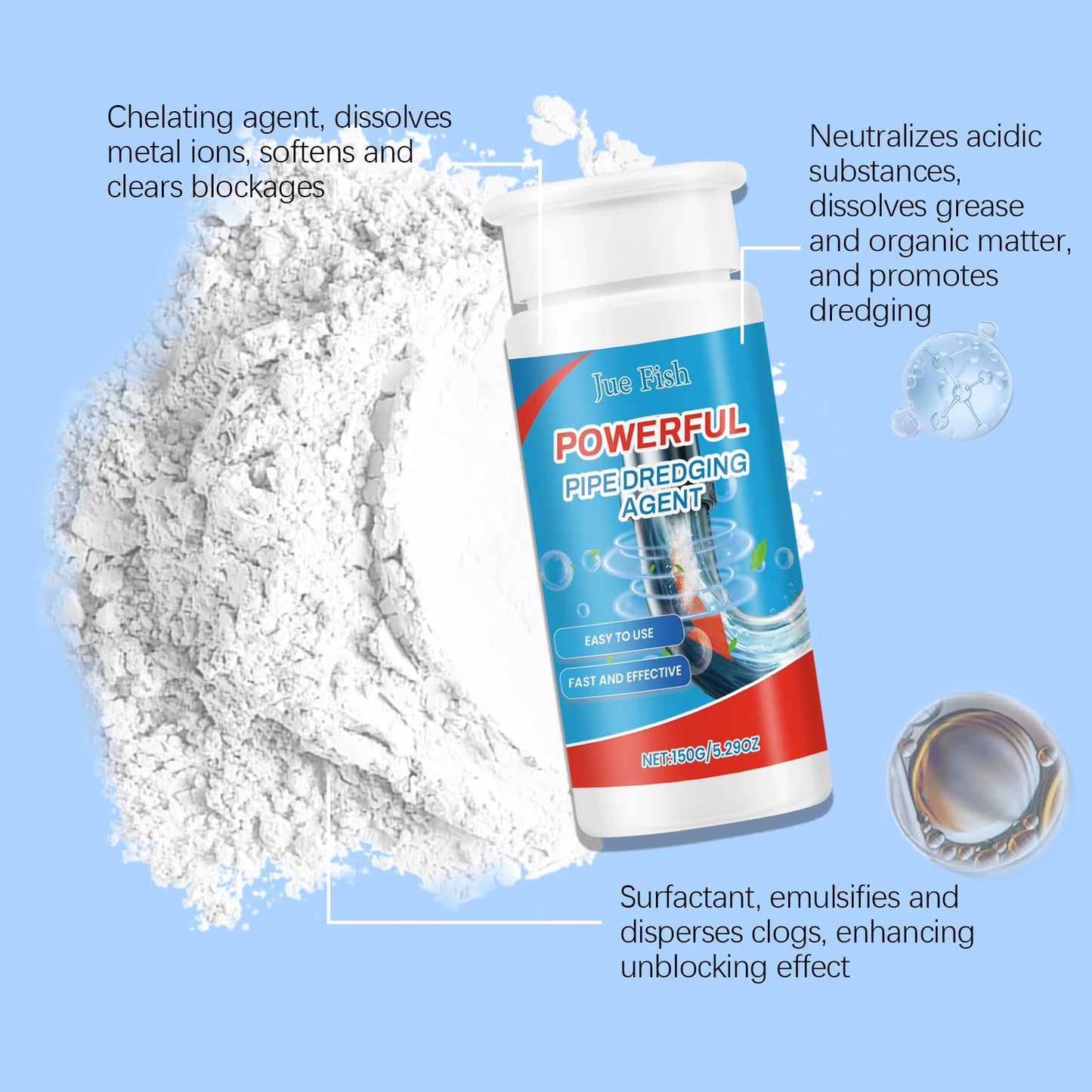 150g Pipe cleaning detergent Kitchen toilet drain unclogging agent unclogging drain pipe cleaning and decontamination