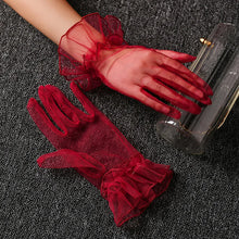 Load image into Gallery viewer, Women Short Tulle Gloves Sexy Lace Mittens Tulle Full Finger Gloves Lady Driving Glove Transparent Mittens Wedding Bridal Gloves